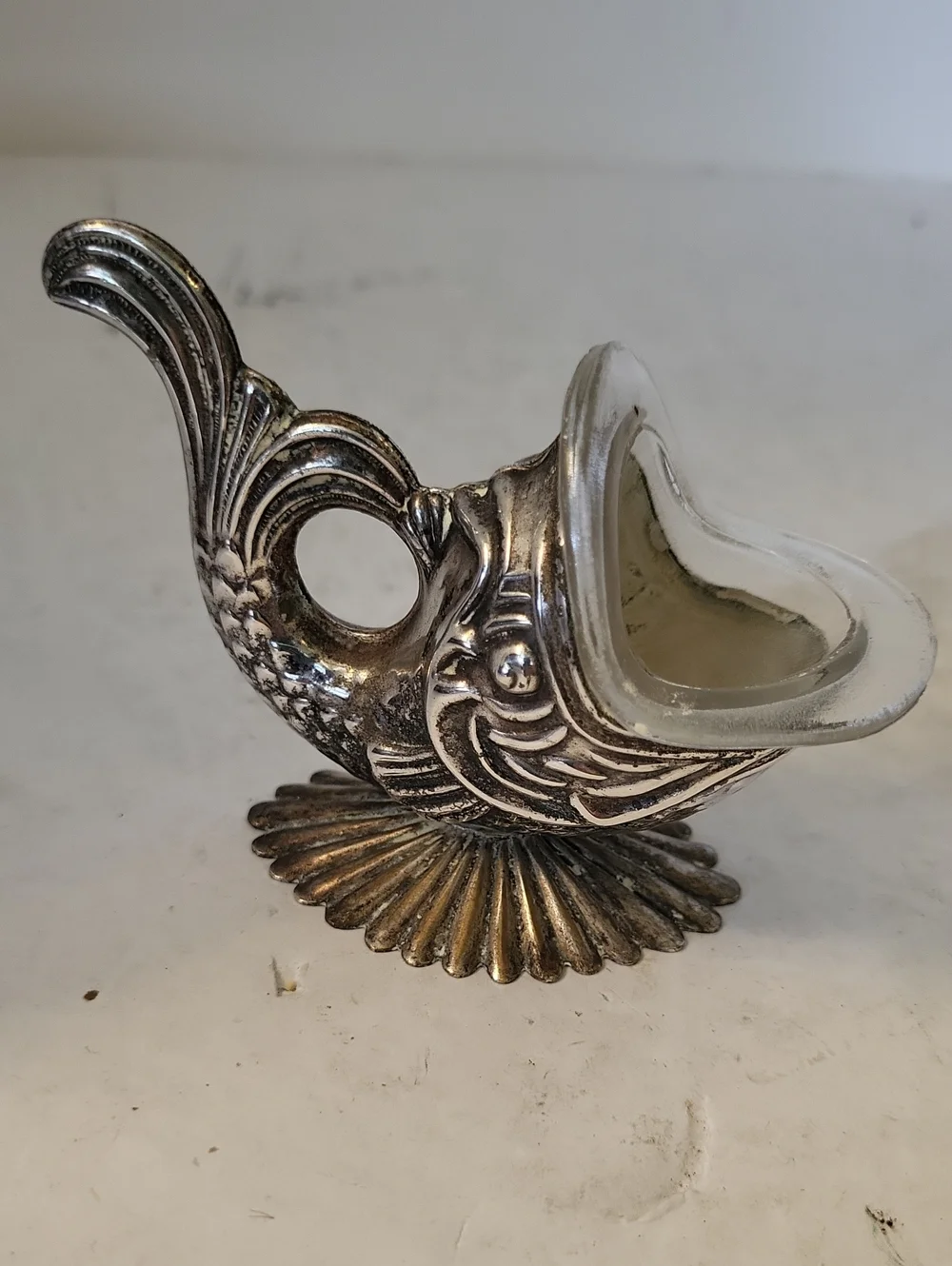 Vintage Art Nouveau Style Fish Open Salt Cellar Silver Plate